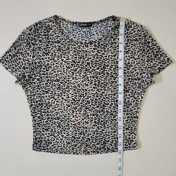 Shein Crew-neck Leopard Short Sleeve Cropped Tee - Picture 5 of 9